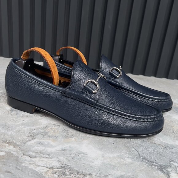 Gucci 1955 Horsebit Loafers Heels Blue Grain Leather 9 G or 9.5 US or 43 EUR main image 9